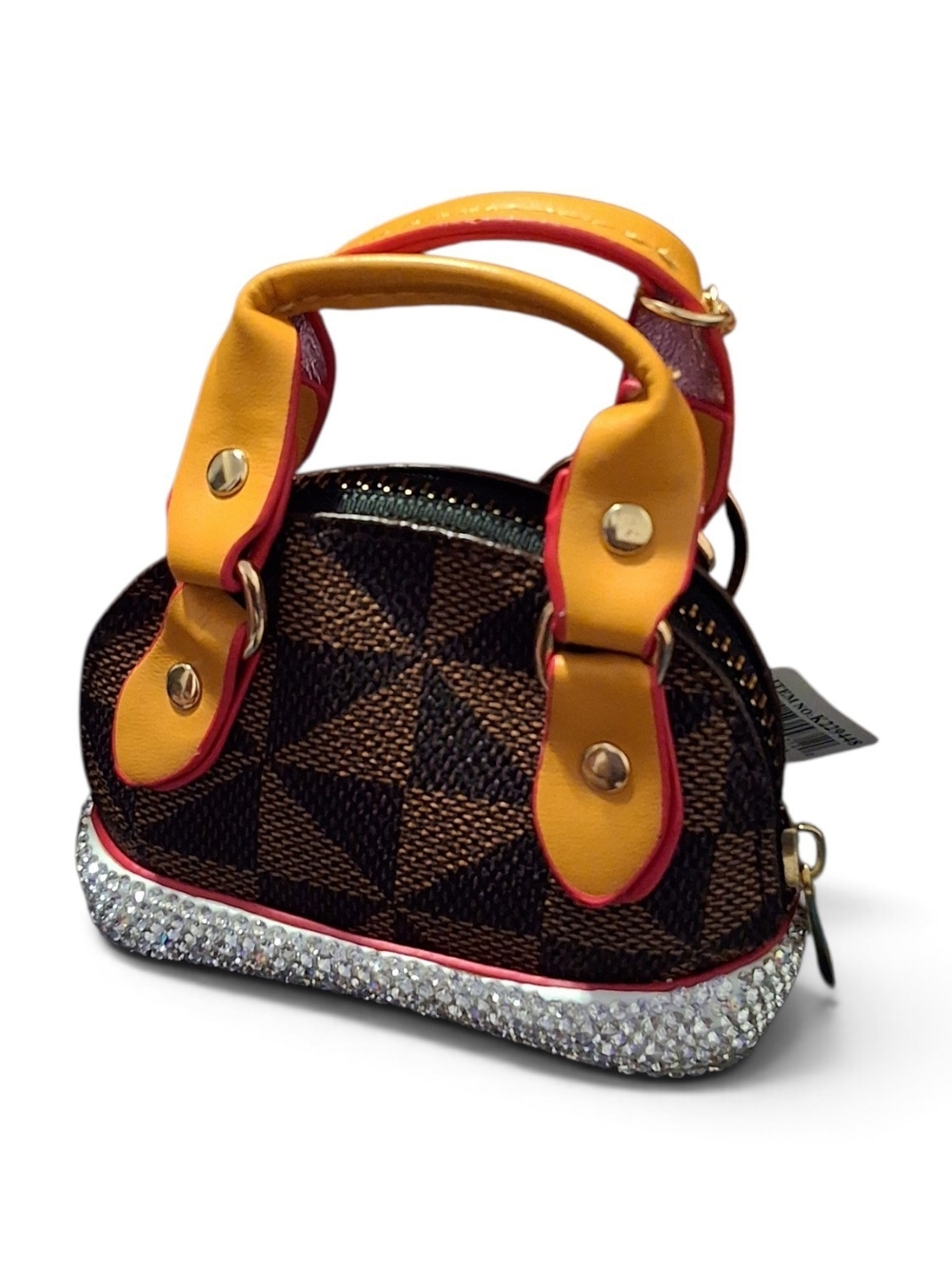 Yellow Accent Brown Patterned Women's Mini Satchel